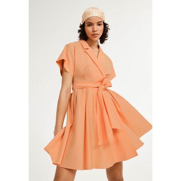 Claudie Pierlot Paris Short Sleeve Coral Tie-Waist Wrap Mini Dress Size EU 36/US - Picture 2 of 12